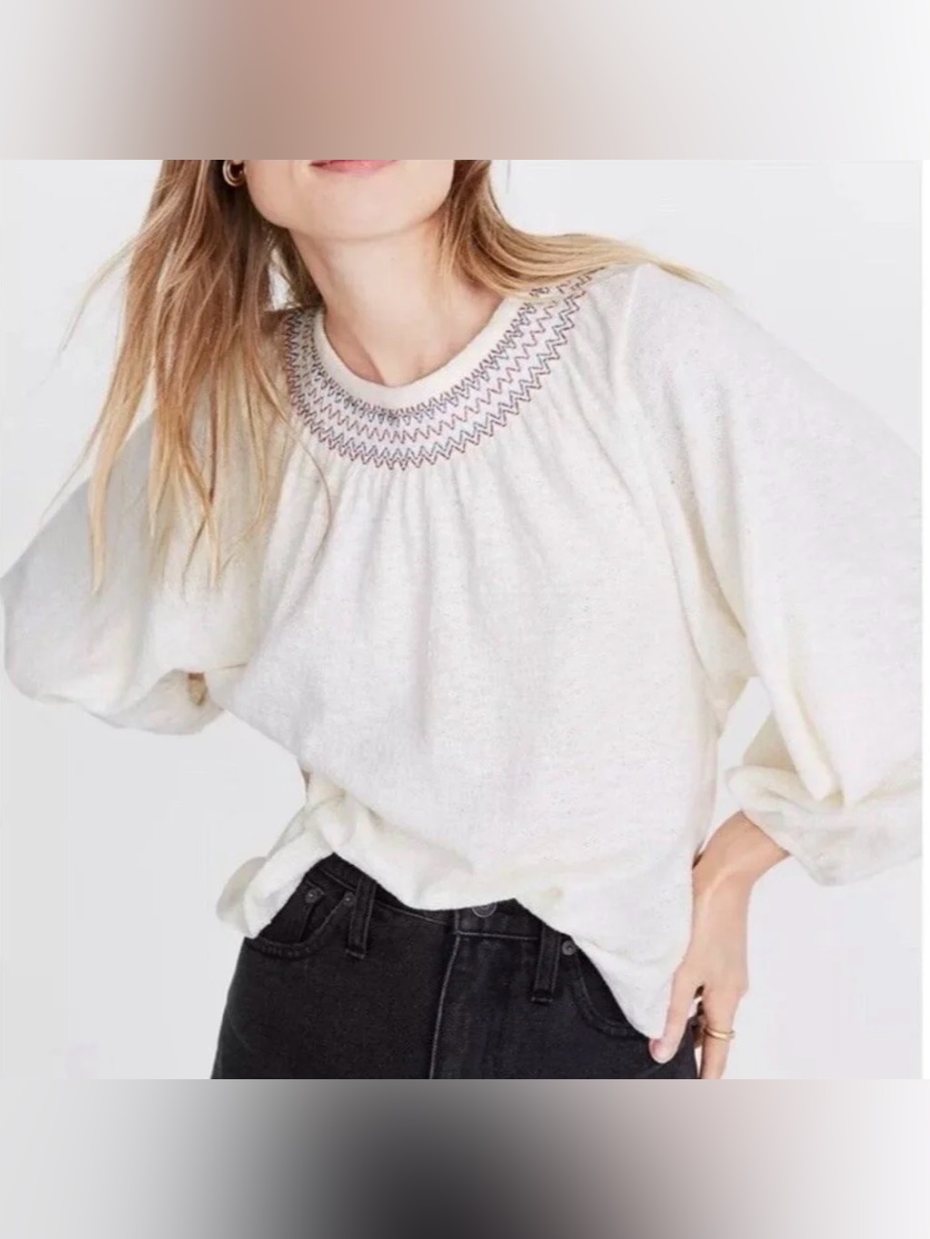 Cottagecore Organic Cotton Blouse Romantic Embroidered Smocked Prairie Top Xxs